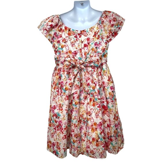 Pastourelle NYC Girls’ Dress 6 Butterfly Print Fit Flare Ruffle Cap Sleeve Ties - Picture 9 of 16